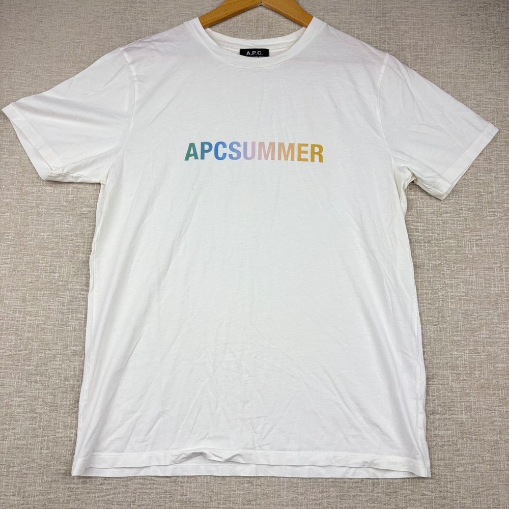 APC Rue Madame Paris White APCSUMMER Rainbow Graphic T-Shirt Mens Small